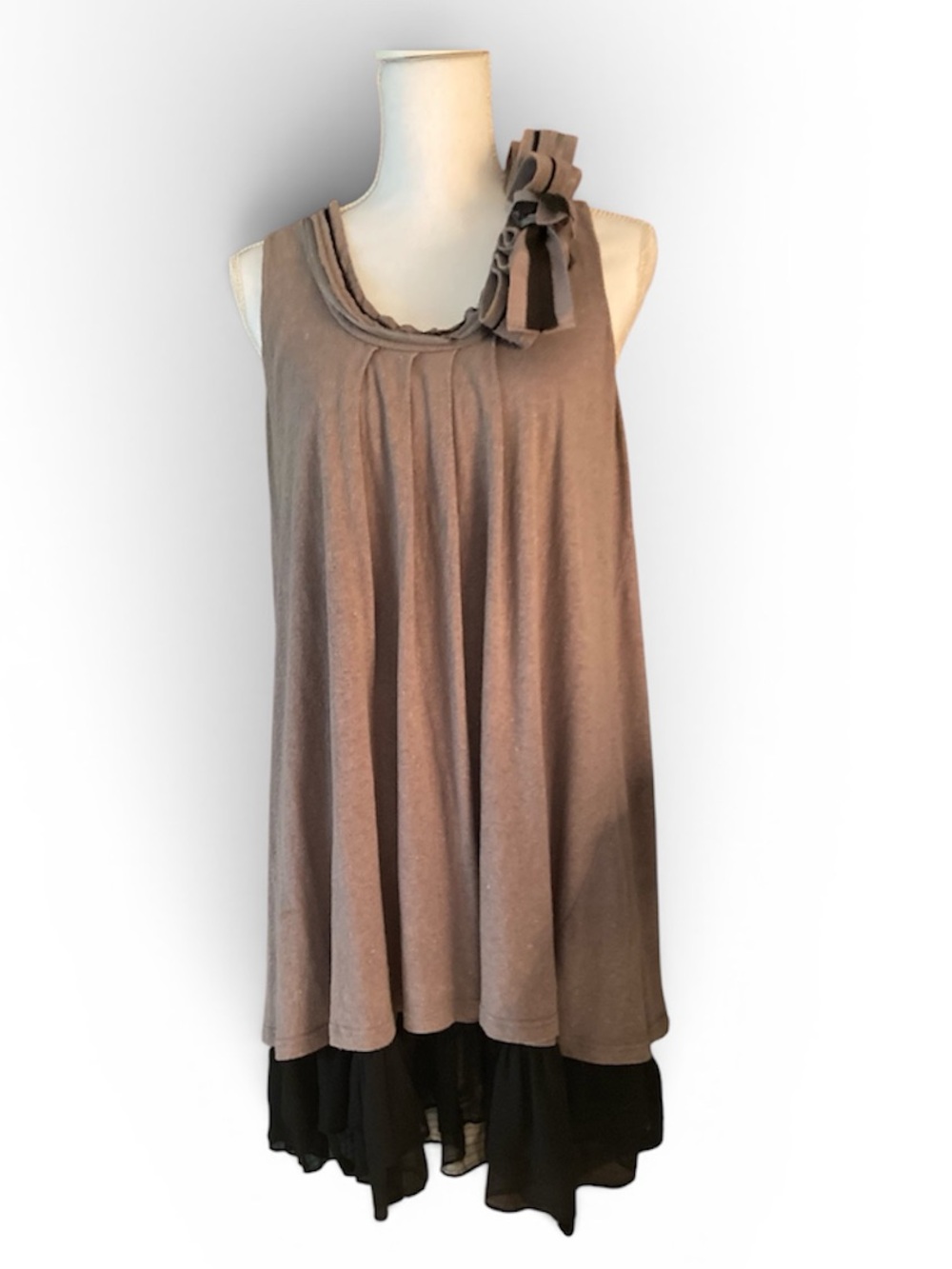 Sleeveless Tunic Dress with Black Chiffon Hem